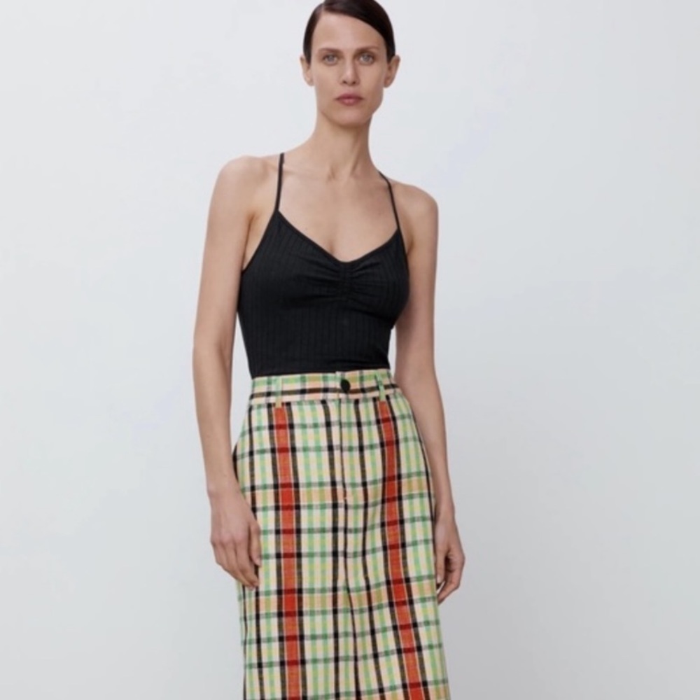 NWT Zara Black Cotton Ribbed Crisscross bodysuit Size Small